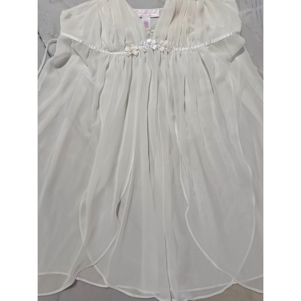 Oscar de la Renta Pink Label White Sheer Babydoll Lingerie Set with Robe Lg #179 - Picture 4 of 15